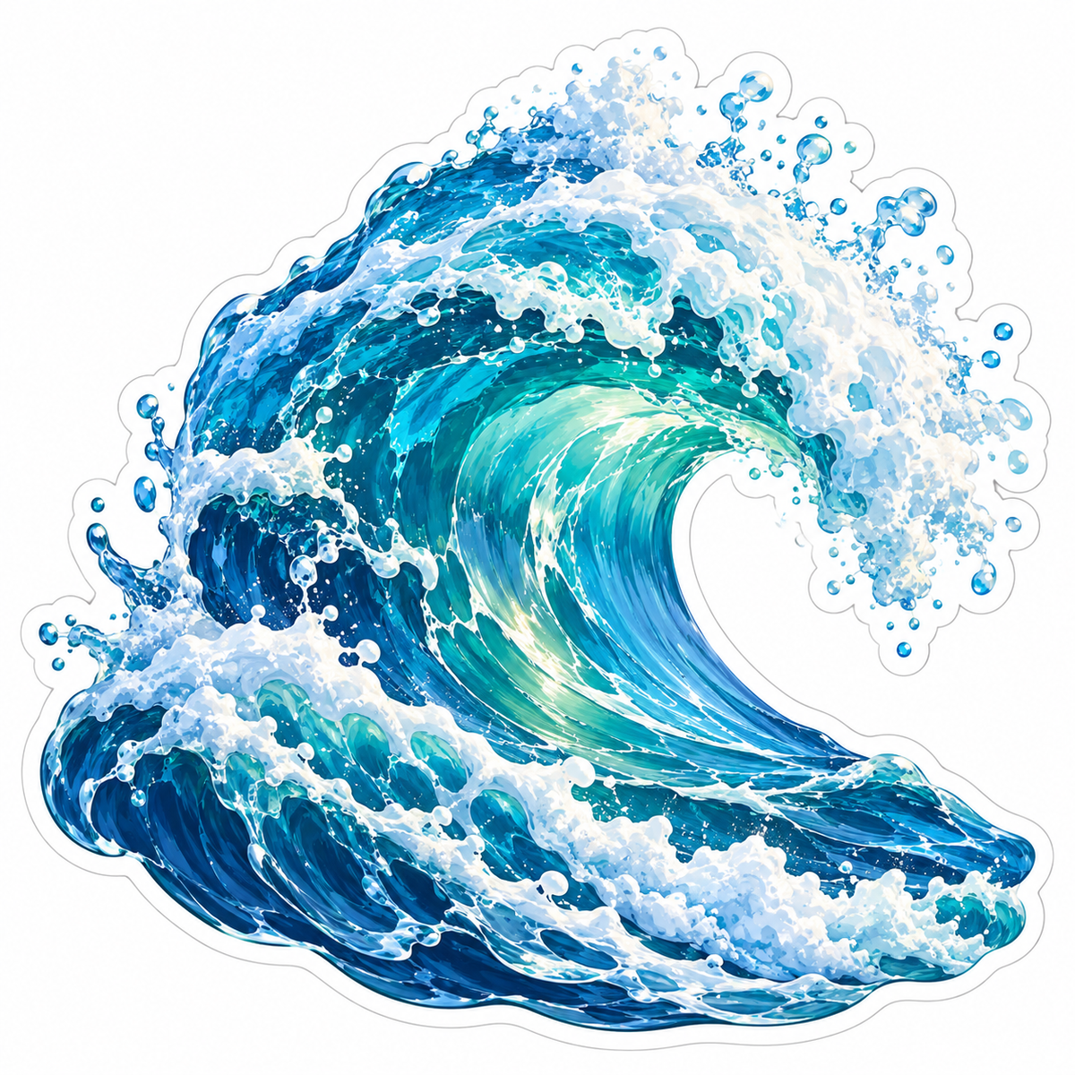 Curling Turquoise Ocean Wave with Foam Vinyl Decal Stickers