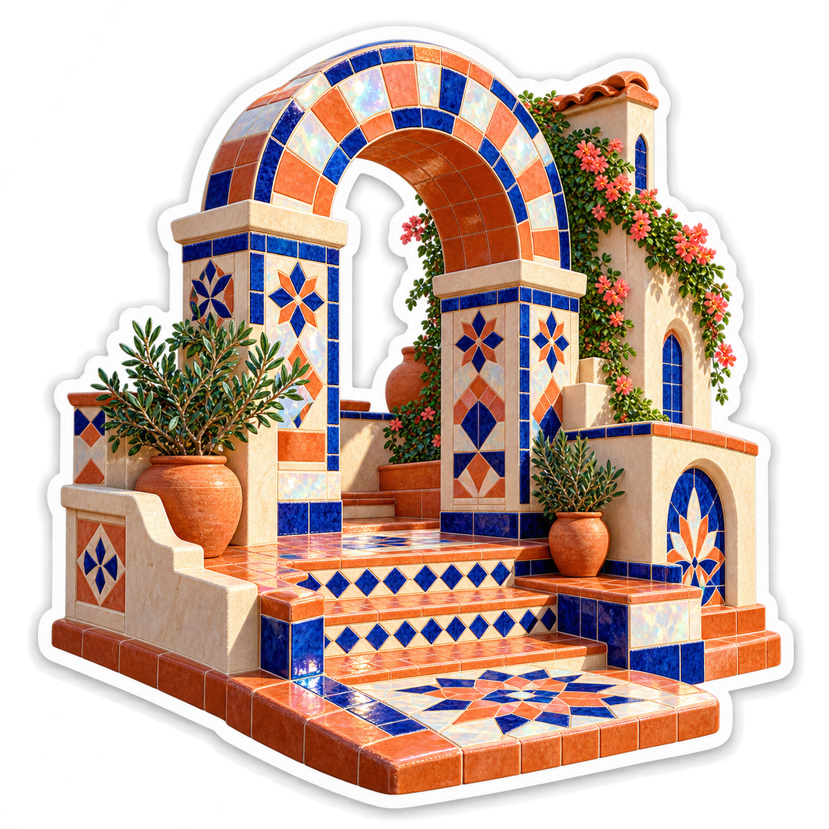 Orange Blue Mosaic Garden Arch and Steps Vinyl Decal Stickers