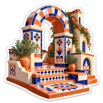 Orange Blue Mosaic Garden Arch and Steps Vinyl Decal Stickers