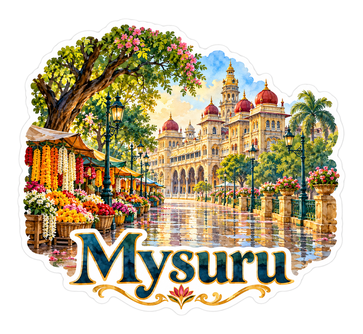 Mysuru Palace and Rainy Flower Market Vinyl Decal Stickers