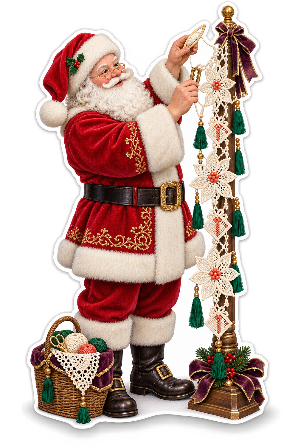 Santa Making Long Lace Garland Art Vinyl Decal Stickers