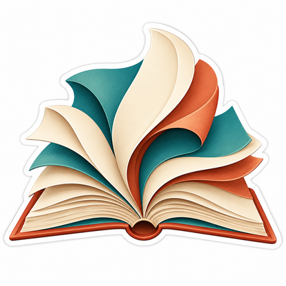 Open Book with Teal and Orange Flowing Pages Vinyl Decal Stickers