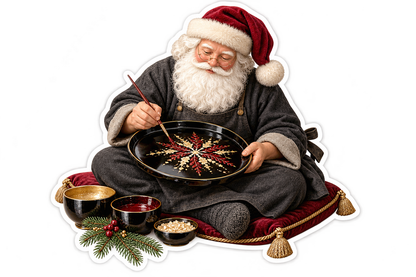 Santa Painting Snowflake on Black Bowl Art Vinyl Decal Stickers