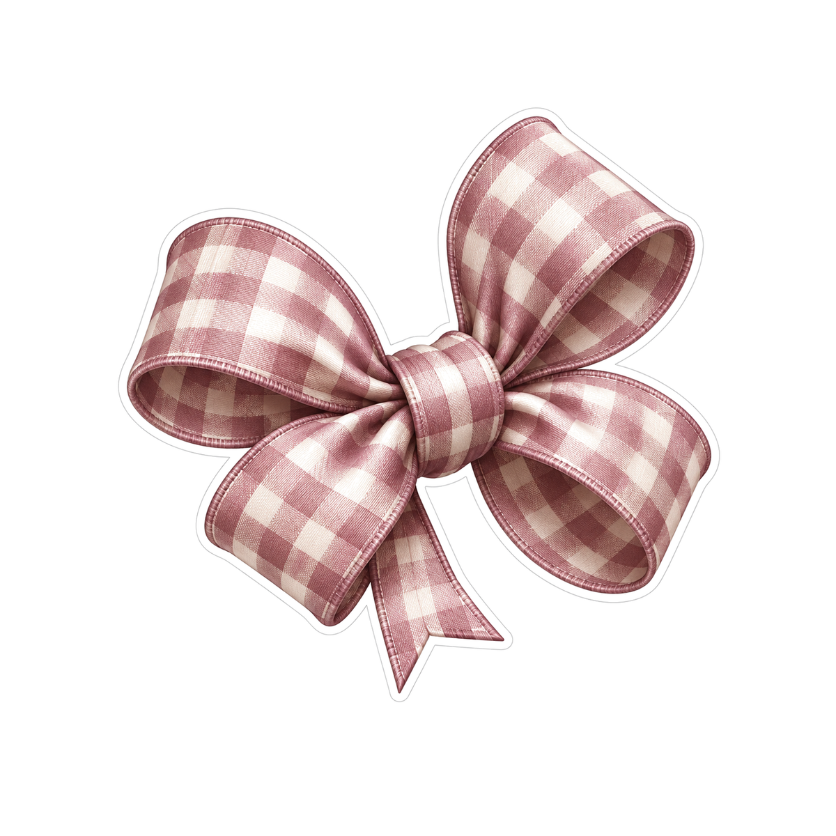 Mauve Gingham Double Loop Bow Art Vinyl Decal Stickers