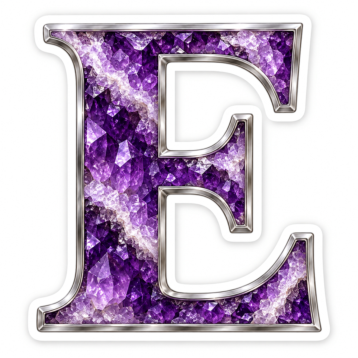 Purple Geode Letter E with Silver Edge Art Vinyl Decal Stickers