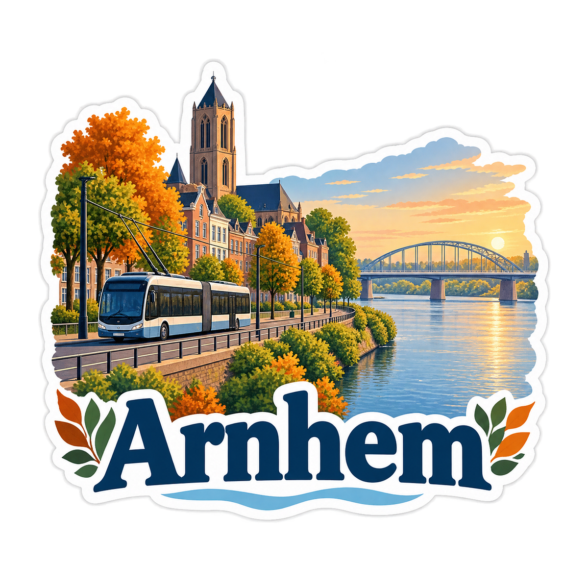 Arnhem River Bridge Autumn Landscape Vinyl Decal Stickers