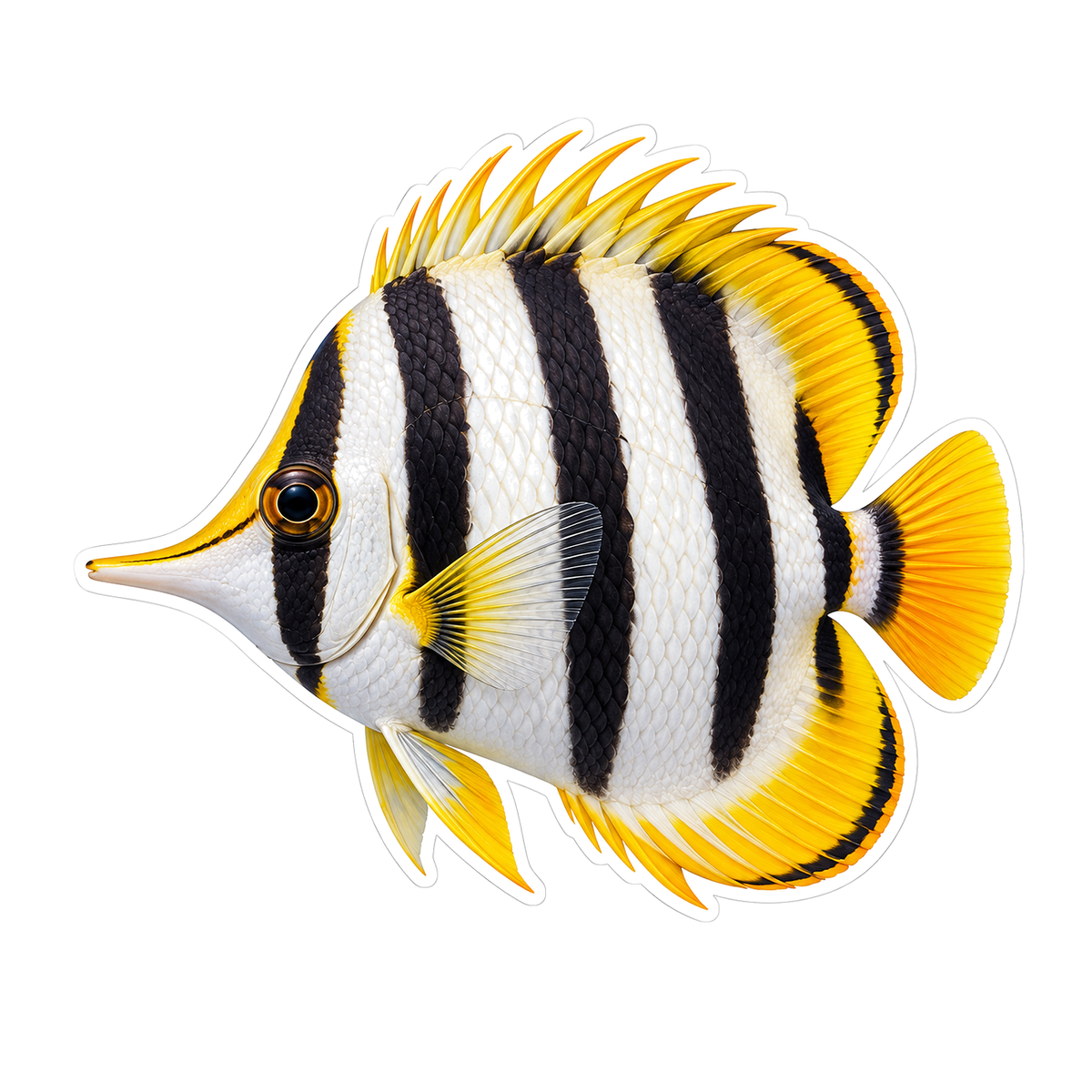 Black and White Banded Fish with Yellow Edges Vinyl Decal Stickers