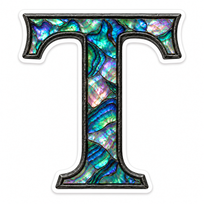 Iridescent Shell Mosaic Letter T Dark Edge Vinyl Decal Stickers