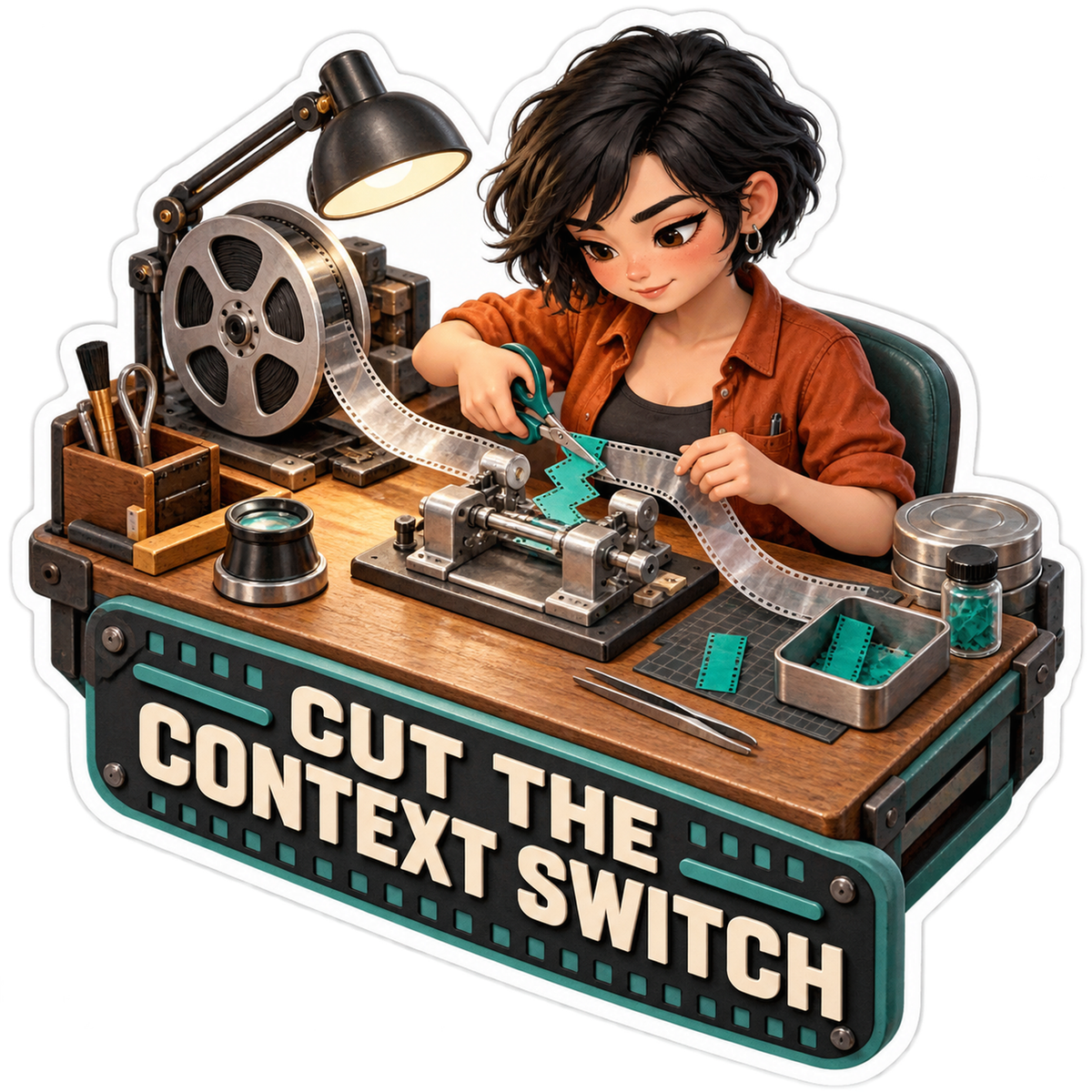 Woman Editing Film Context Switch Art Vinyl Decal Stickers