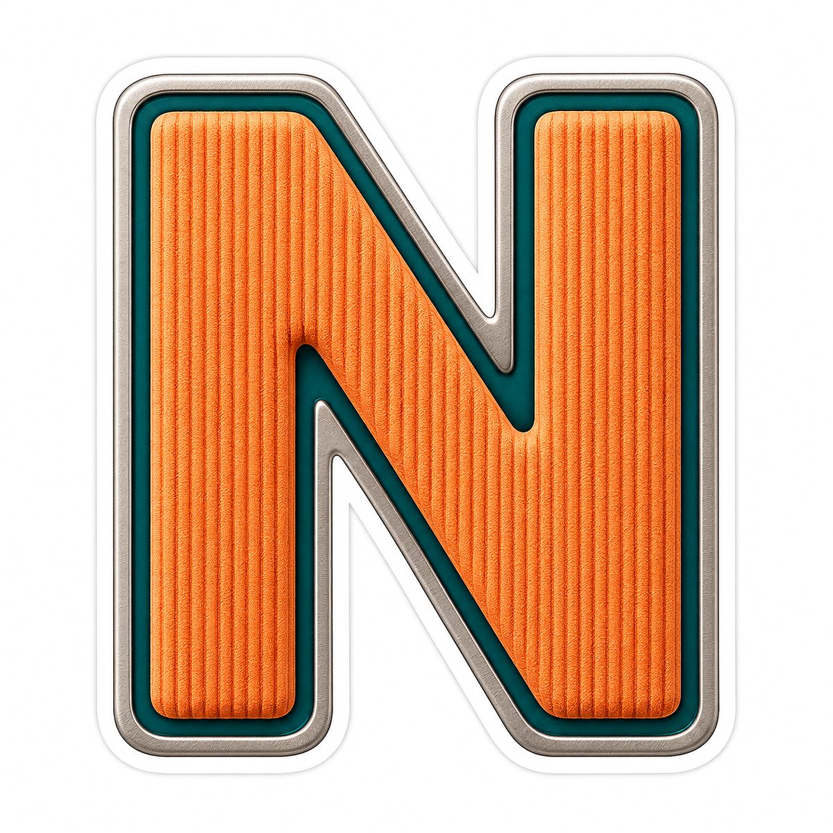 Orange Ribbed Letter N with Teal Trim Art Vinyl Decal Stickers