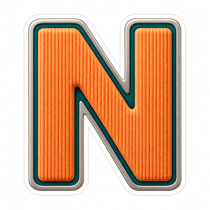 Orange Ribbed Letter N with Teal Trim Art Vinyl Decal Stickers