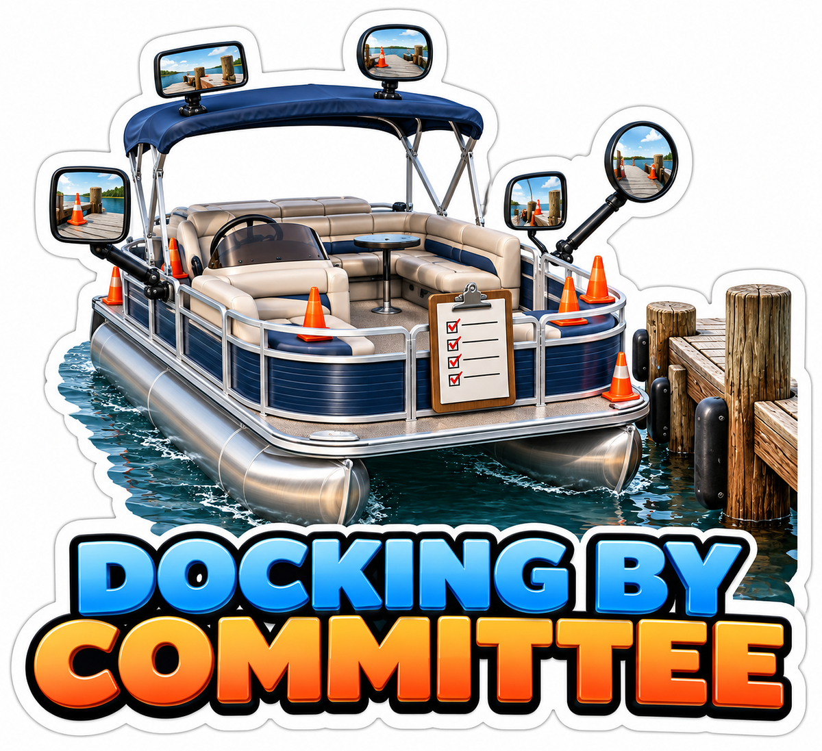 Pontoon Boat Covered in Mirrors Art Vinyl Decal Stickers