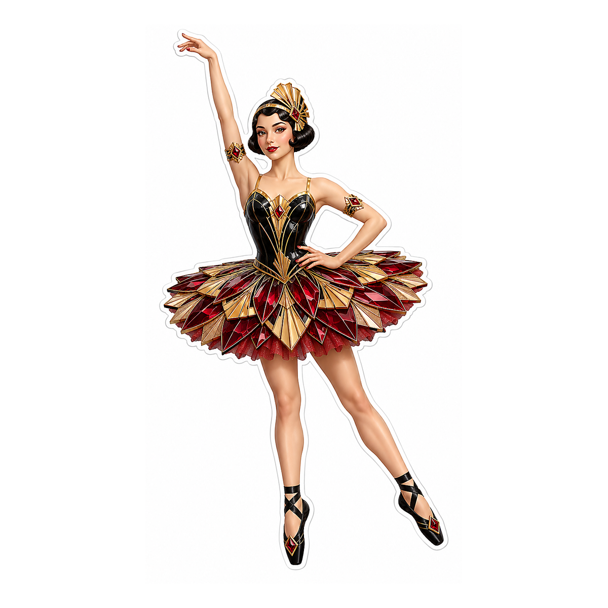 Ballerina in Red and Gold Geometric Tutu Vinyl Decal Stickers
