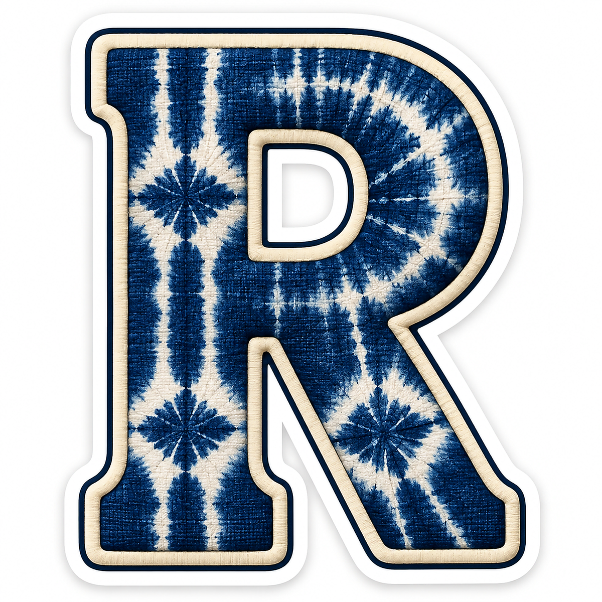 Indigo Tie Dye Letter R with Cream Edge Art Vinyl Decal Stickers