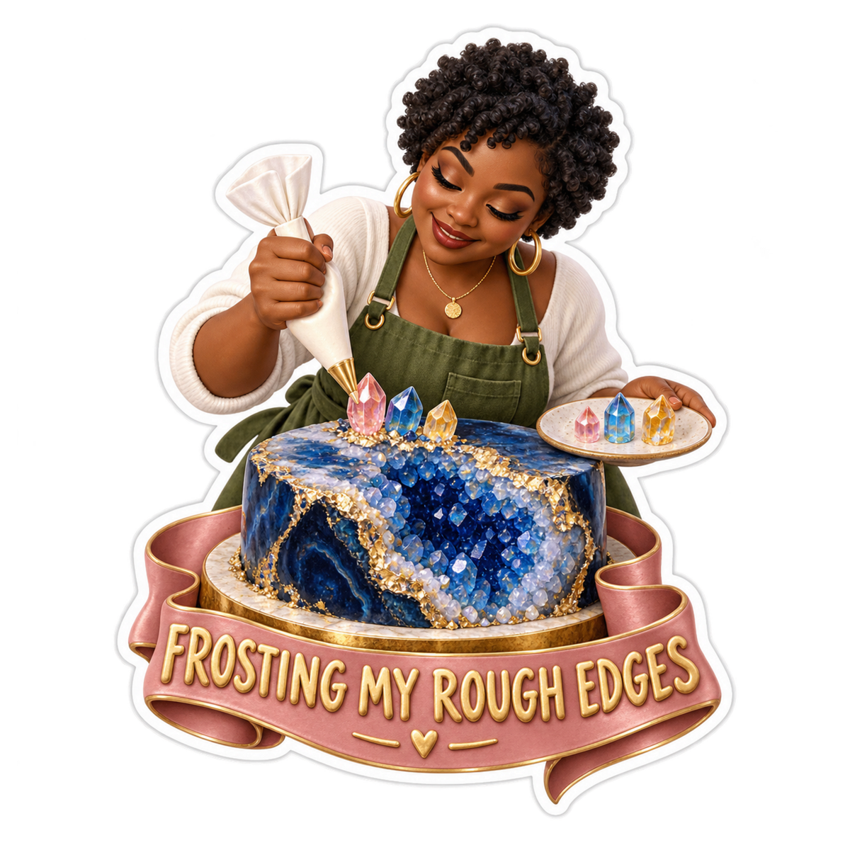 Woman Frosting Blue Crystal Cake Art Vinyl Decal Stickers