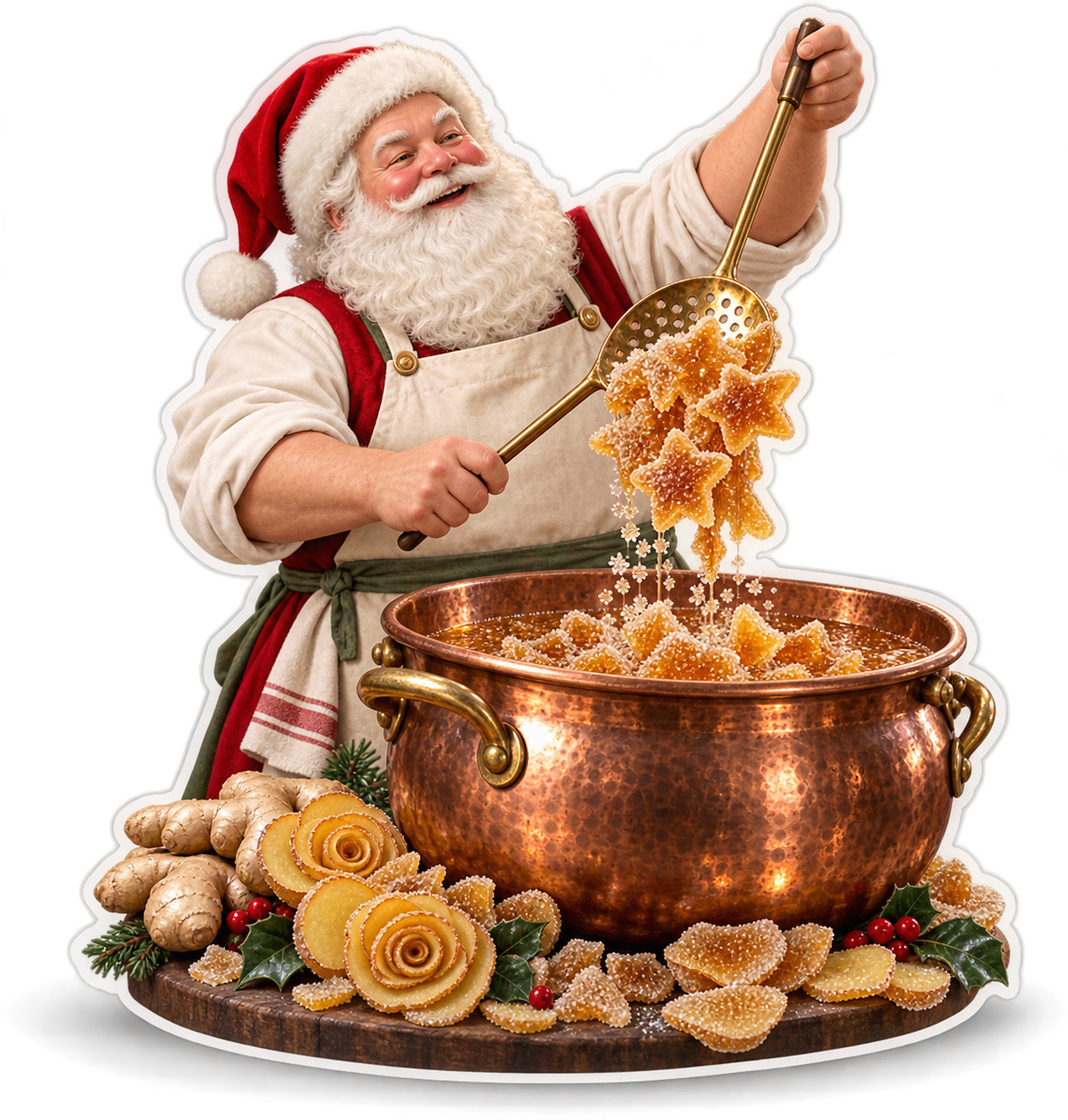 Santa Making Candied Ginger Stars Art Vinyl Decal Stickers