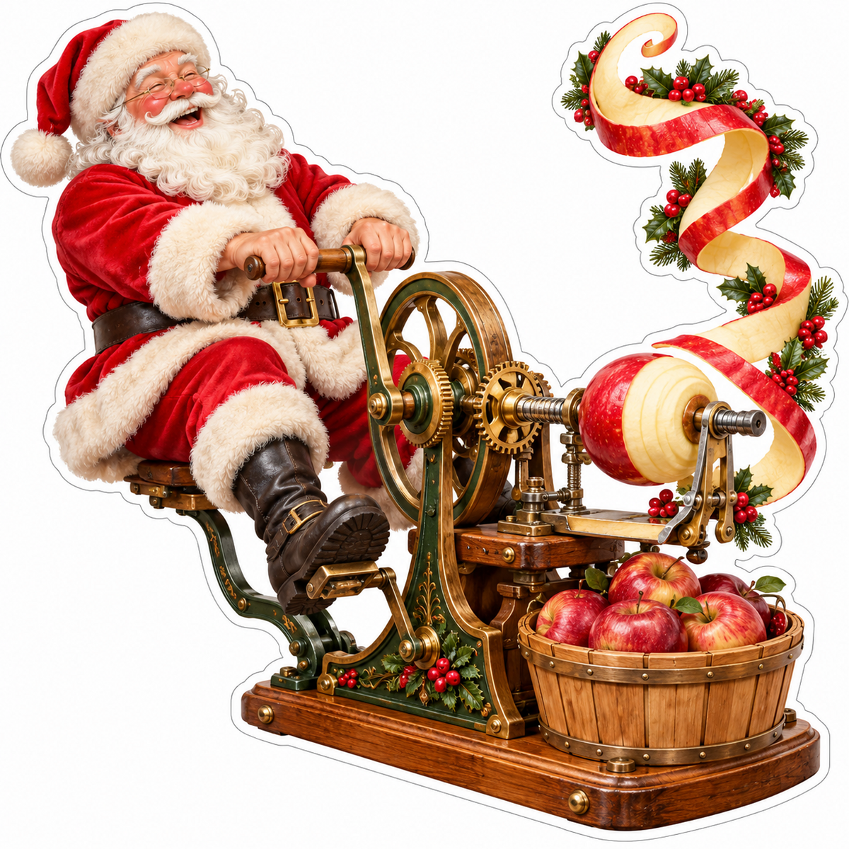 Santa Pedaling Spiral Apple Peeler Vinyl Decal Stickers