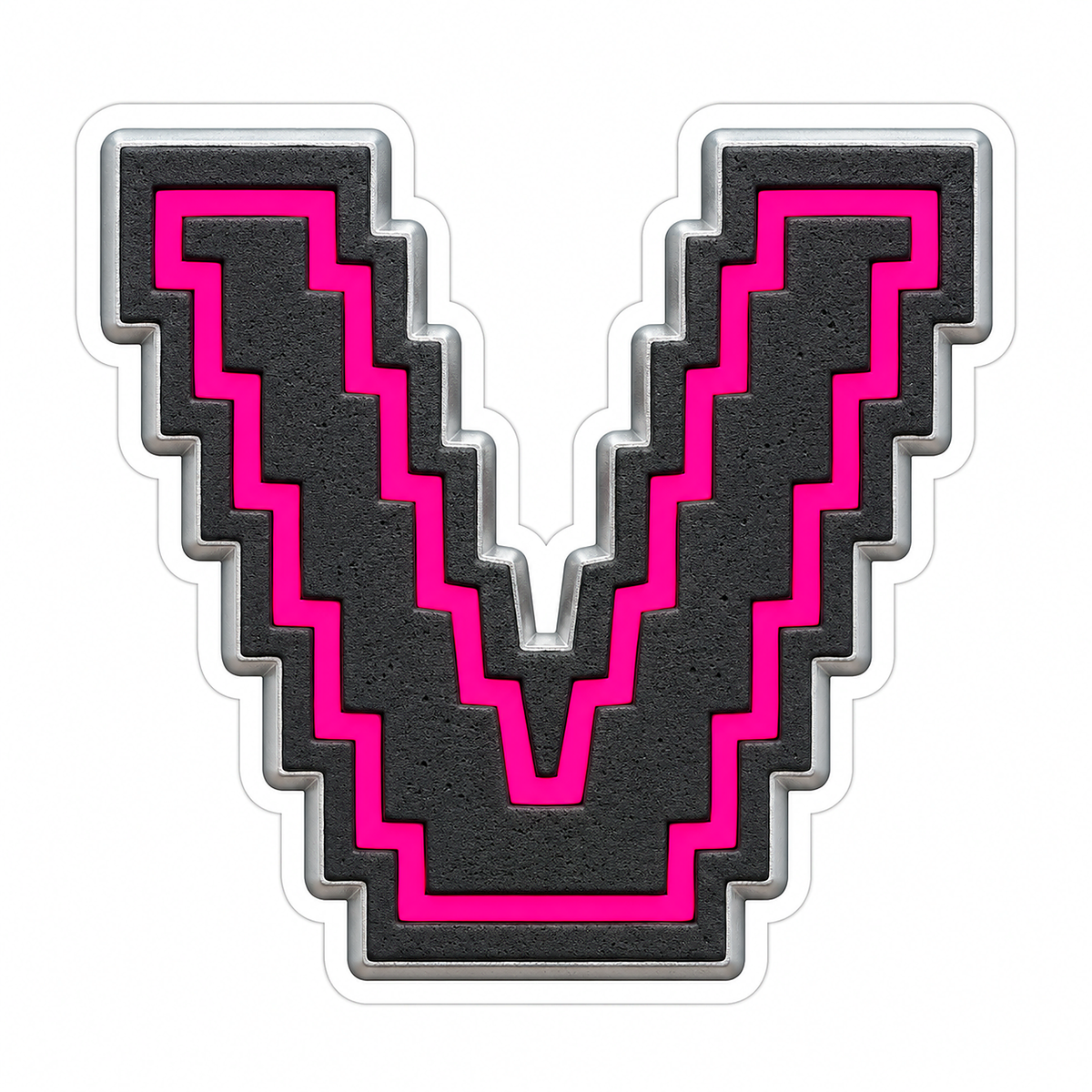 Charcoal Pixel Letter V with Pink Line Art Vinyl Decal Stickers