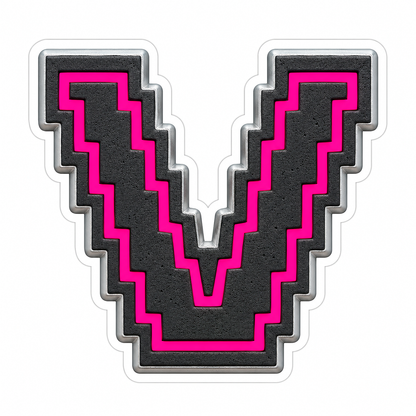 Charcoal Pixel Letter V with Pink Line Art Vinyl Decal Stickers