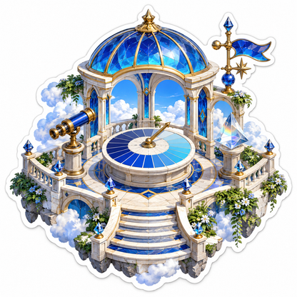 Blue Sundial Pavilion Above Clouds Art Vinyl Decal Stickers