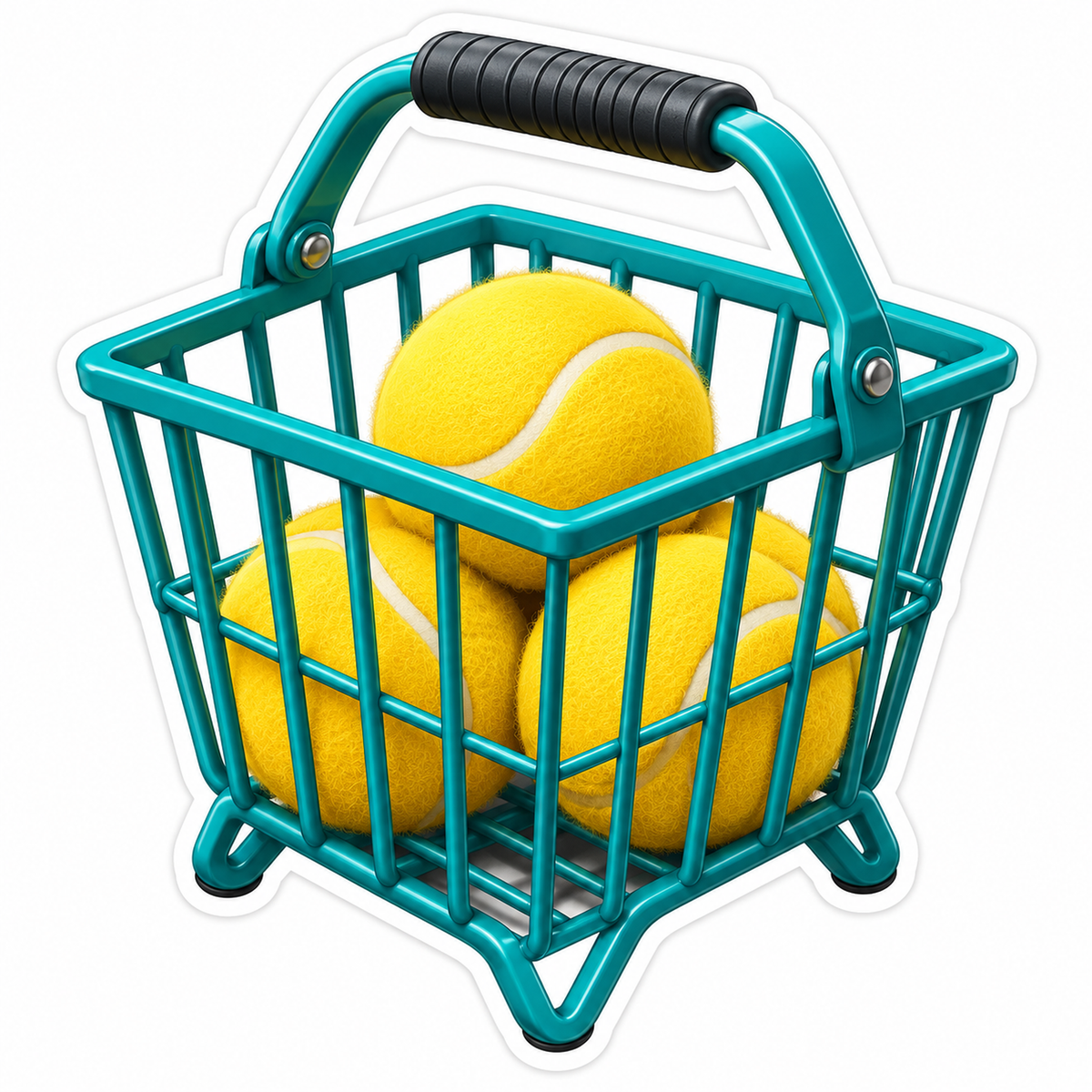 Teal Wire Basket of Yellow Tennis Balls Vinyl Decal Stickers