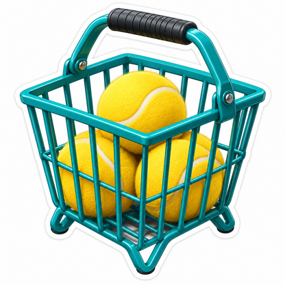 Teal Wire Basket of Yellow Tennis Balls Vinyl Decal Stickers