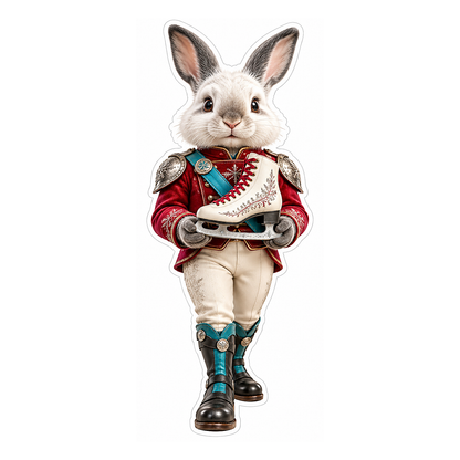 White Rabbit Soldier Holding Ice Skate Art Vinyl Decal Stickers