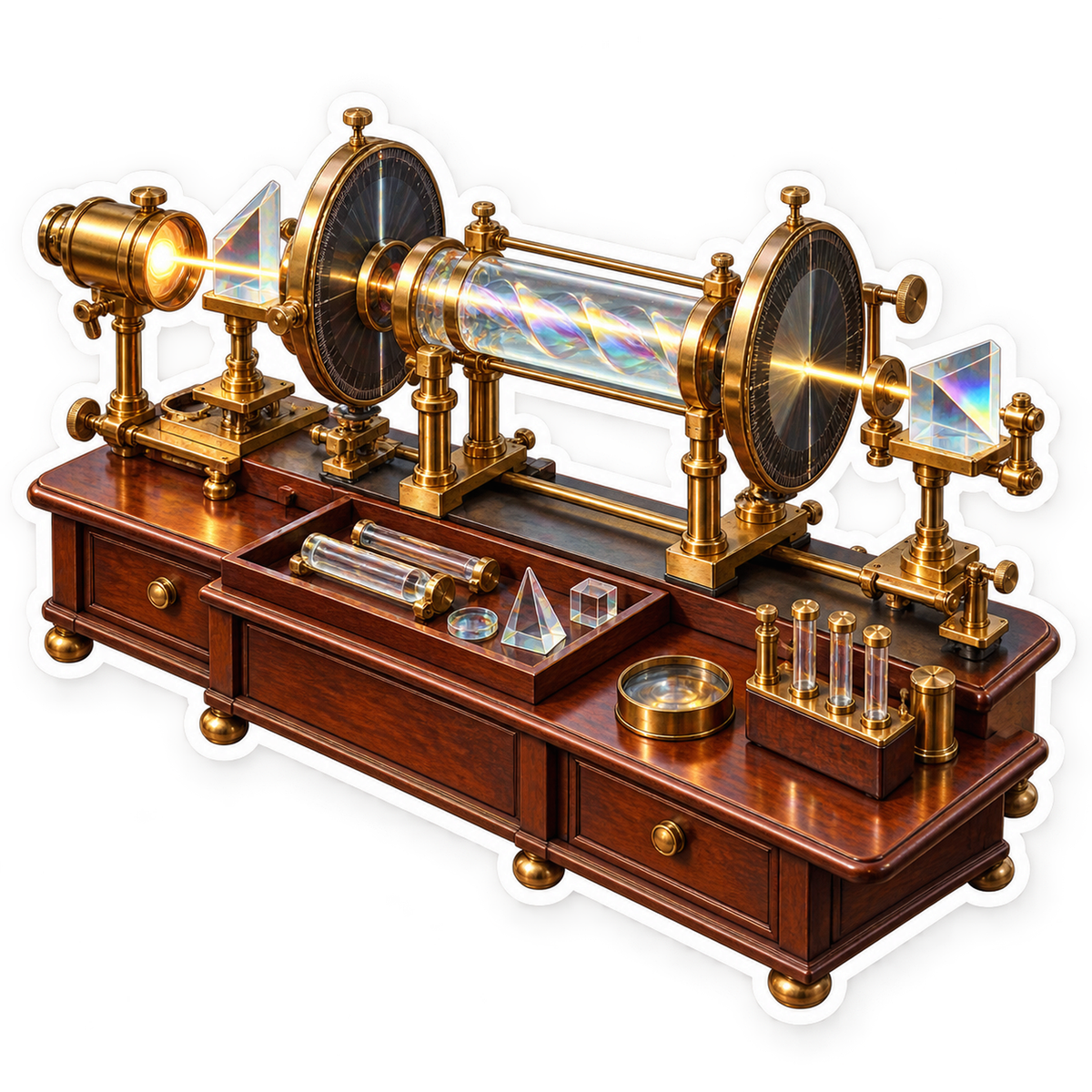 Golden Optical Tube with Prisms on Wood Desk Vinyl Decal Stickers