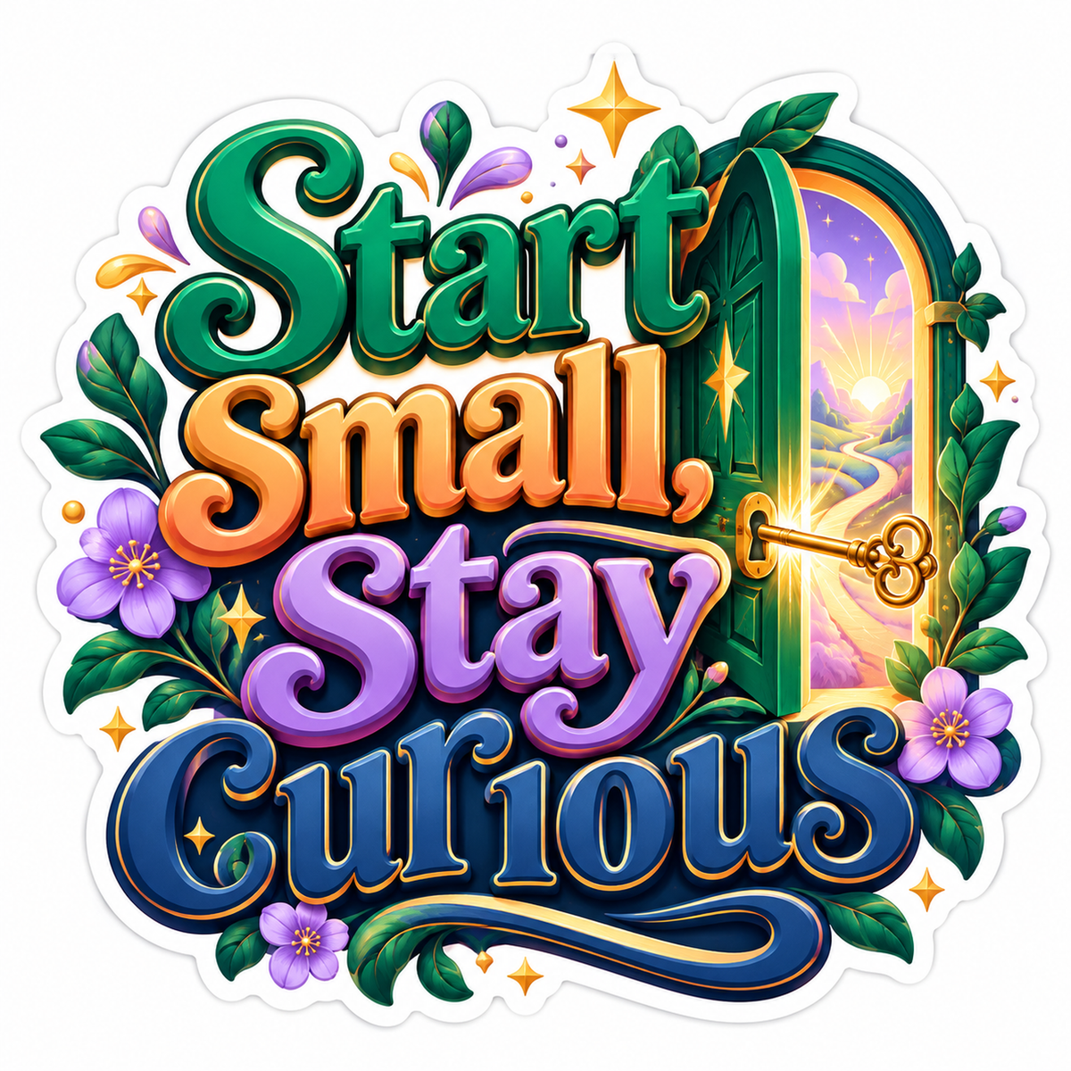 Open Green Door and Stay Curious Quote Vinyl Decal Stickers