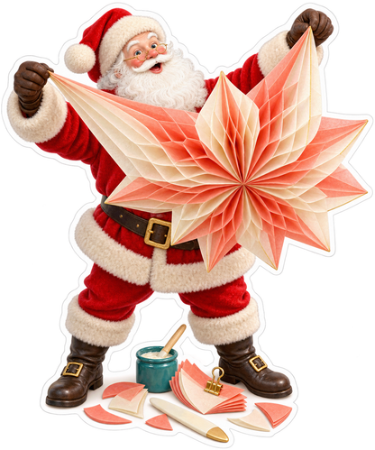 Santa Opening Coral Paper Star Art Vinyl Decal Stickers