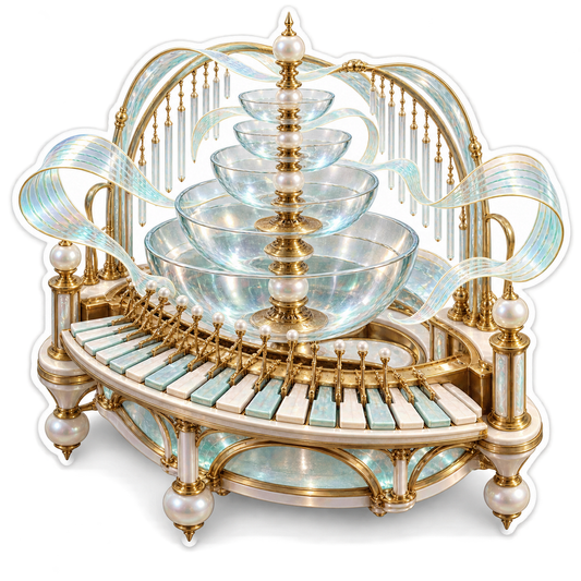 Tiered Glass Bowls above Curved Music Keyboard Vinyl Decal Stickers