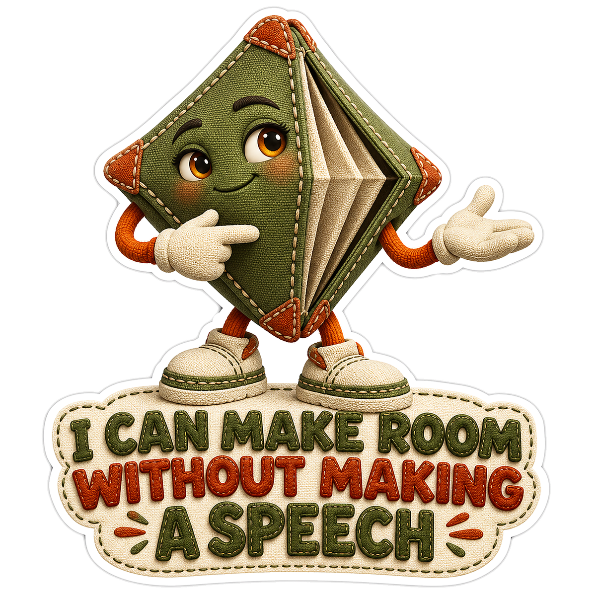 Olive Folding Gusset Character with Cream Sides Vinyl Decal Stickers