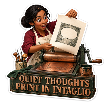 Woman Holding a Printed Speech Bubble at Press Vinyl Decal Stickers