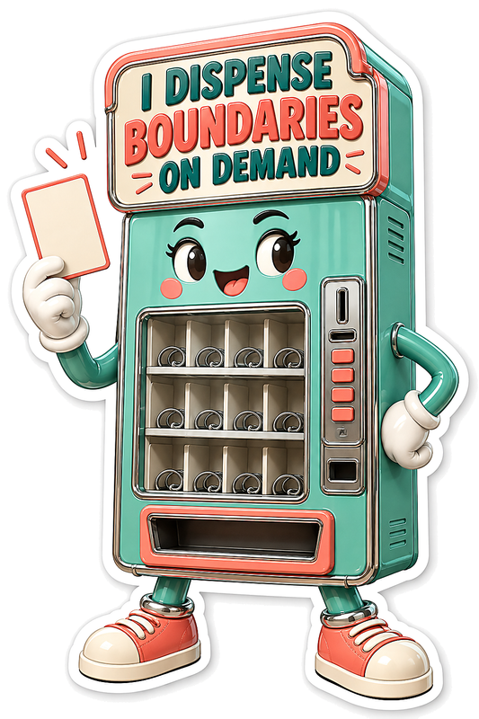 Teal Vending Machine Character Holding Card Vinyl Decal Stickers