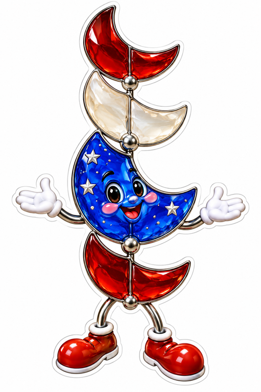 Patriotic Glass Crescent Moon Stack Mascot Vinyl Decal Stickers