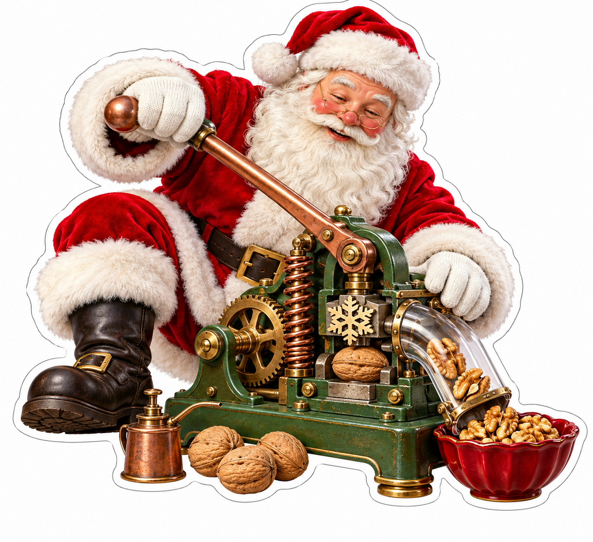 Santa Cracking Walnuts Green Gear Stand Vinyl Decal Stickers