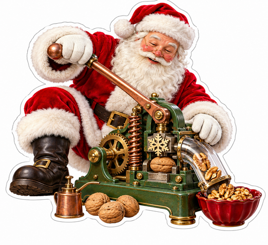 Santa Cracking Walnuts Green Gear Stand Vinyl Decal Stickers
