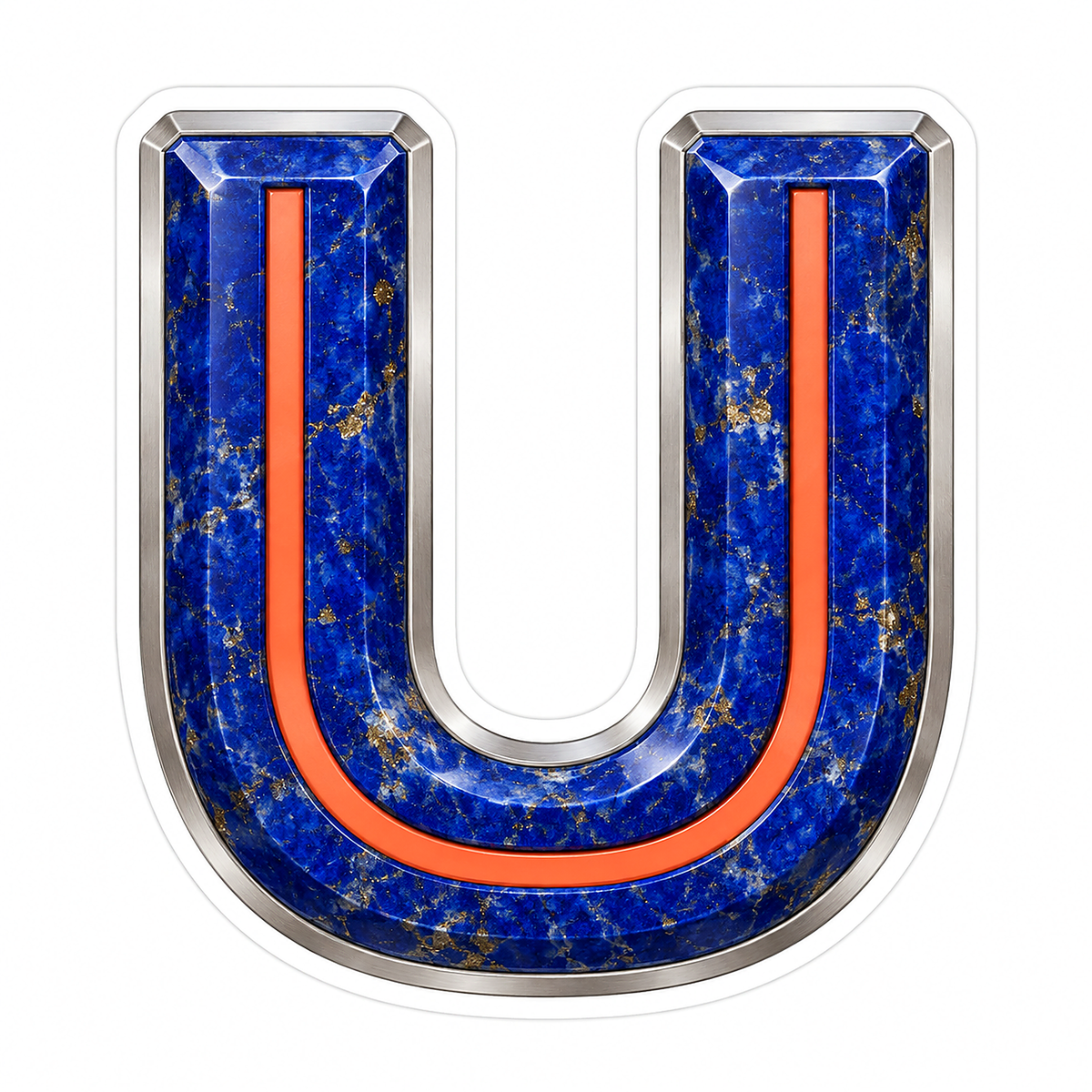 Blue Gold Stone Letter U with Coral Line Art Vinyl Decal Stickers