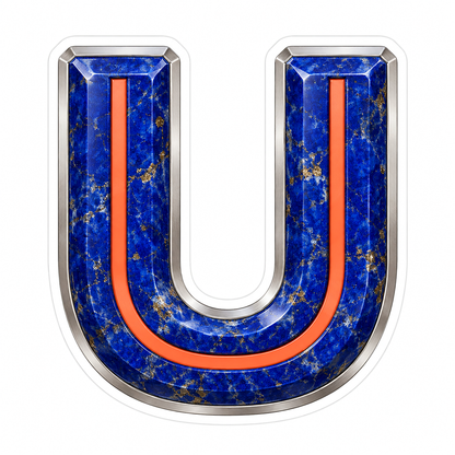 Blue Gold Stone Letter U with Coral Line Art Vinyl Decal Stickers