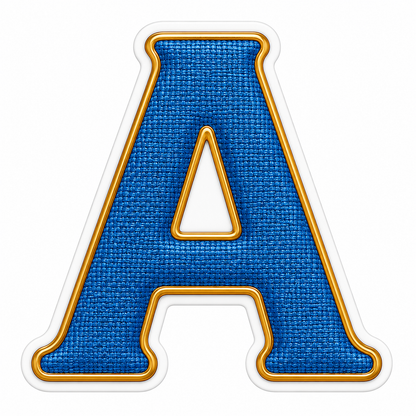 Blue Linen Gold Trim Capital Letter A Art Vinyl Decal Stickers