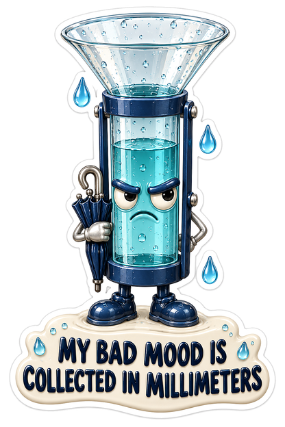 Blue Rain Gauge Character with Glass Funnel Vinyl Decal Stickers