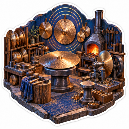 Copper Cymbal Forge With Blue Walls Art Vinyl Decal Stickers