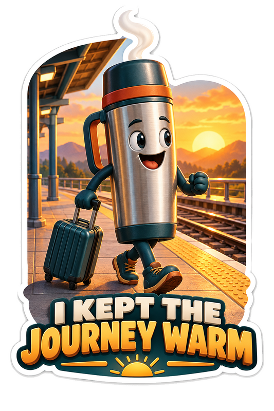 Travel Cup Character at Train Station Art Vinyl Decal Stickers