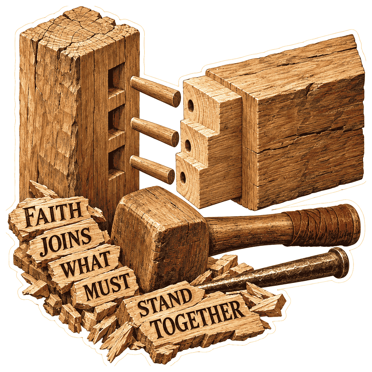 Faith Wooden Joint with Mallet Art Vinyl Decal Stickers