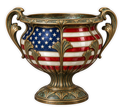 USA Flag Ornate Bronze Urn Art Vinyl Decal Stickers