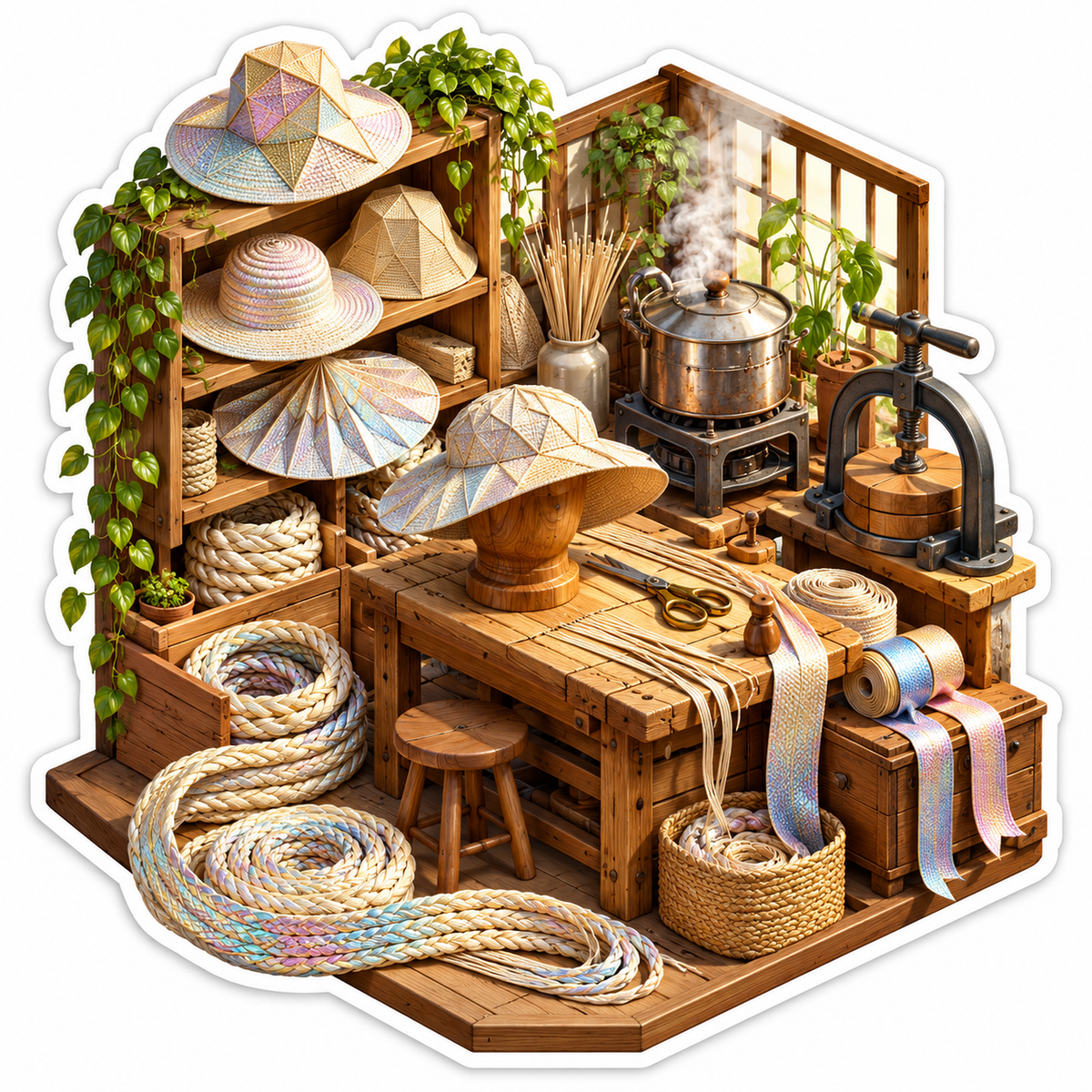 Woven Hat Forming Workshop Miniature Art Vinyl Decal Stickers