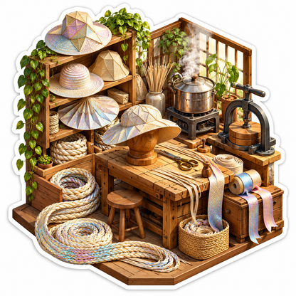 Woven Hat Forming Workshop Miniature Art Vinyl Decal Stickers