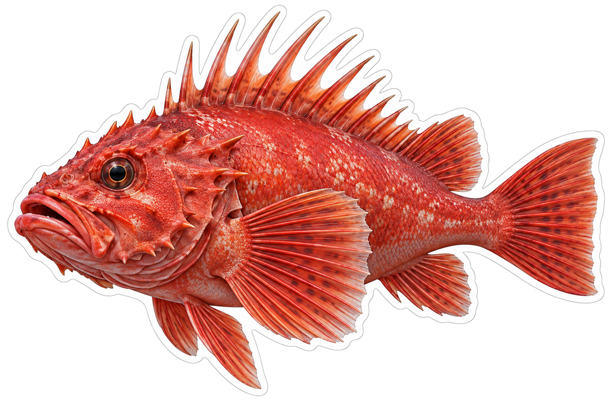 Scarlet Fish with Long Dorsal Spikes Art Vinyl Decal Stickers