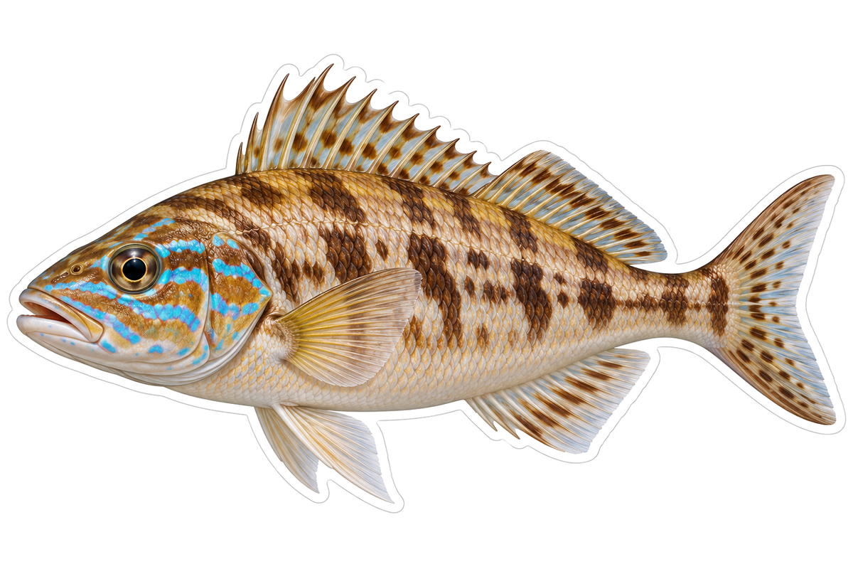Brown Banded Fish with Turquoise Face Lines Art Vinyl Decal Stickers