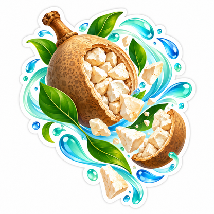 Cracked Baobab Fruit with Teal Water Splash Vinyl Decal Stickers